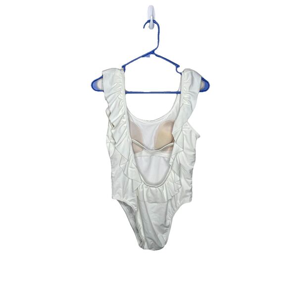 Shade & Short White Ruffle  One Piece Swimsuit Swimwear Ruffle Shoulders Sz L - Picture 2 of 5